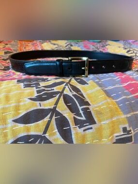 Cole Haan Woven Black Leather Belt with Solid Brass Buckle